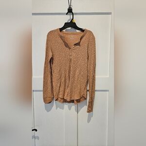 Women's Tan Long Sleeve Henley Top AERIE